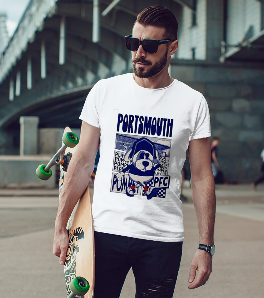 Portsmouth Football Club Play Up Pompey PFC Stadium Cartoon T-Shirt