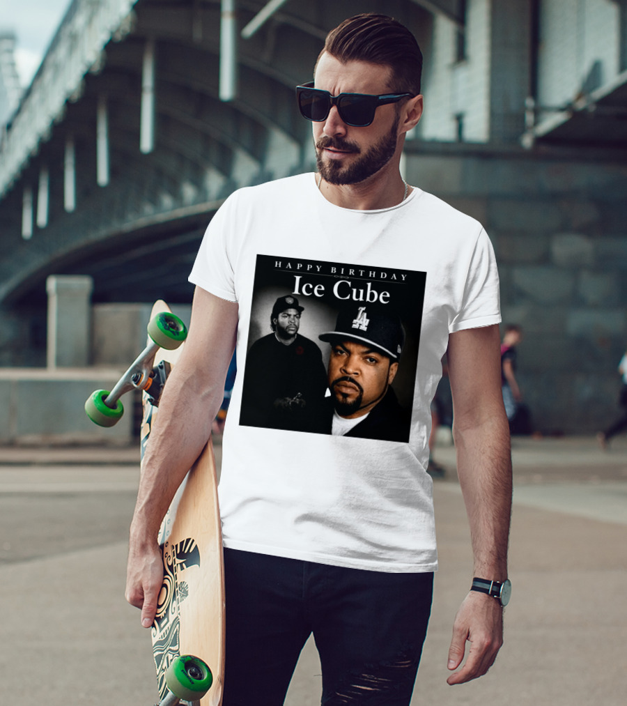 Happy Birthday Ice Cube LA Cap Black And White Portraits T-Shirt