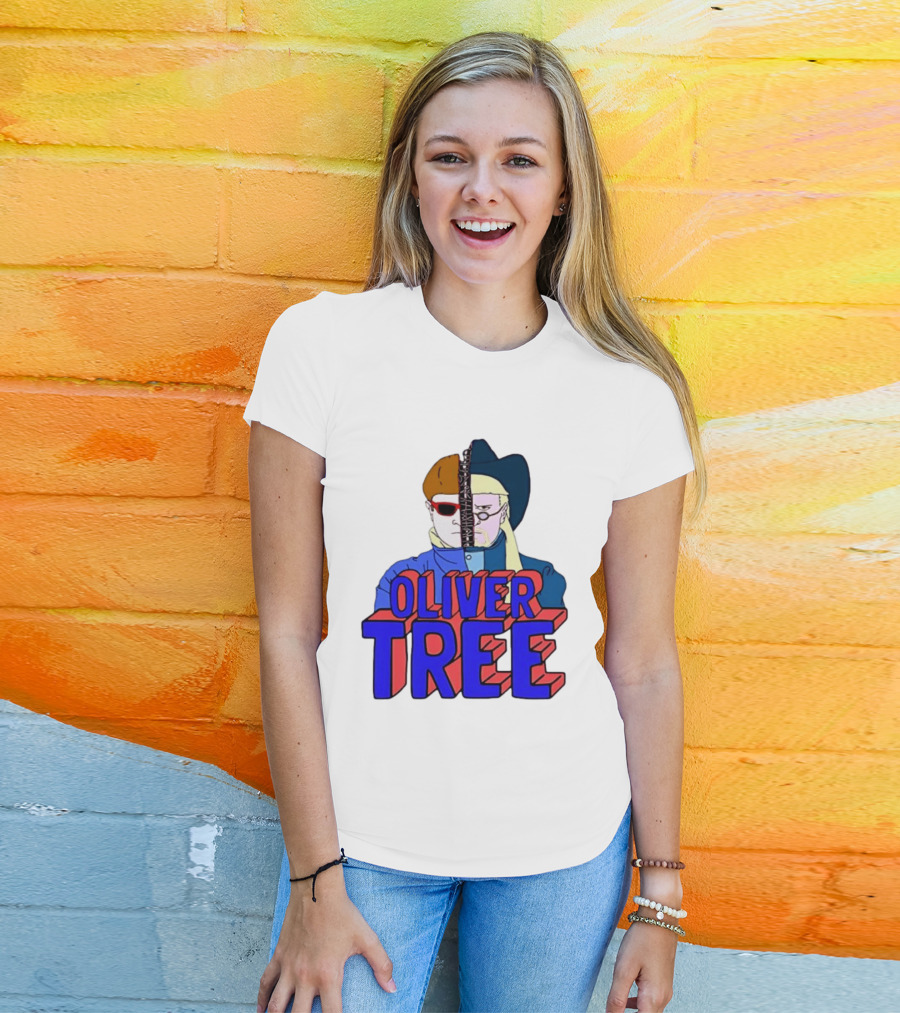 Oliver Tree Split Face Cowboy And Bowl Cut Red Blue T-Shirt