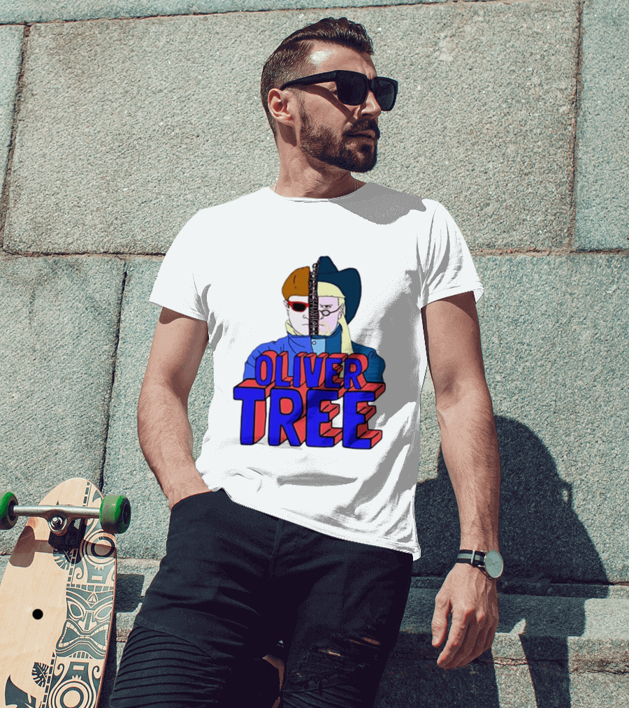 Oliver Tree Split Face Cowboy And Bowl Cut Red Blue T-Shirt