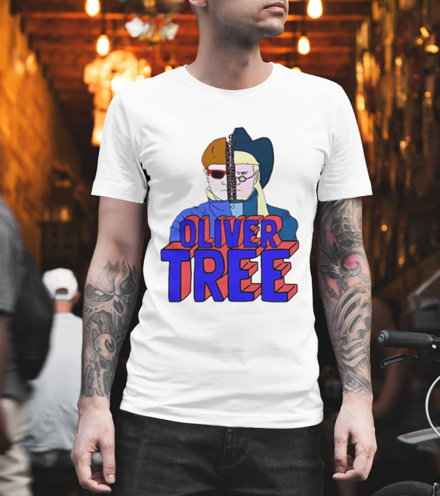 Oliver Tree Split Face Cowboy And Bowl Cut Red Blue T-Shirt