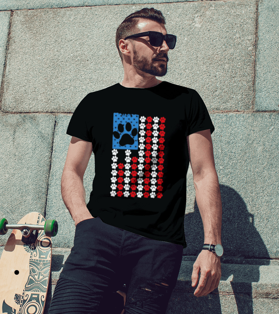American Flag Paw Print Patriotic Animal Lover Dog Cat Pet Iconic USA Pride T-Shirt