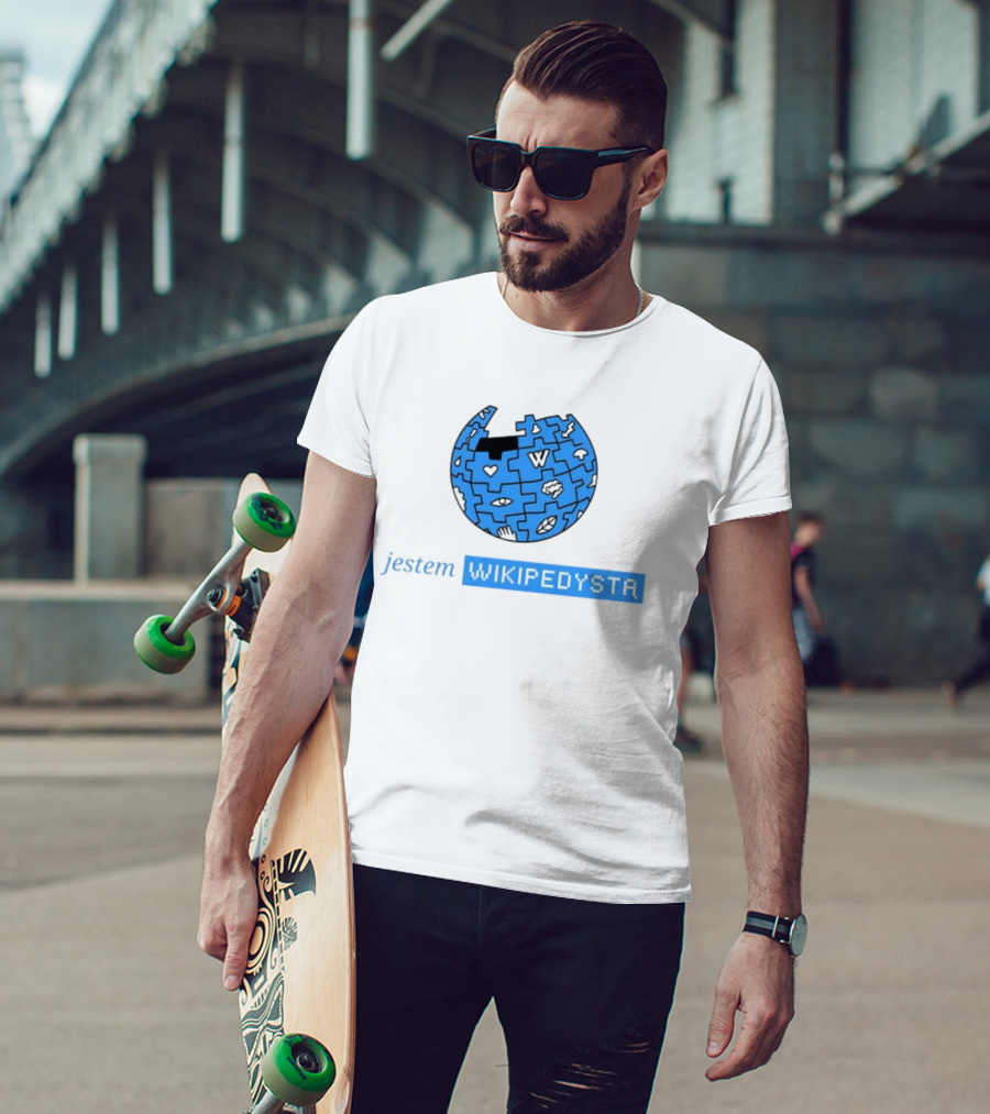 Jestem Wikipedysta Puzzle Globe Icon Eyes And Clouds T-Shirt