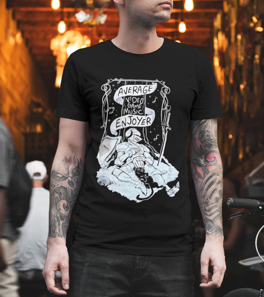 Average Video Game Music Enjoyer Knight Resting Under Stars With Cat T-Shirt