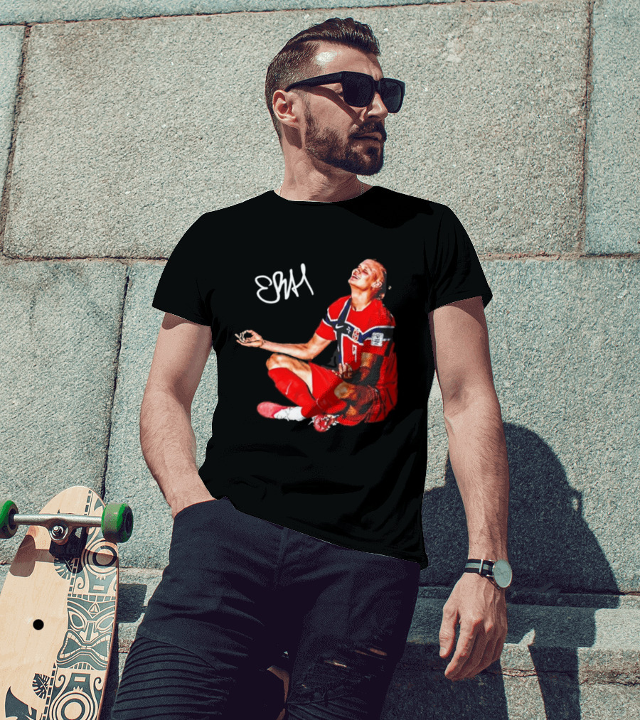 Erling Haaland Norway Football Meditation Pose Signature T-Shirt