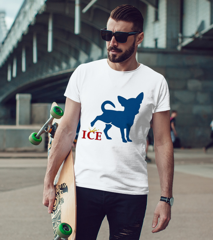 Chihuahua Urinating On ICE Text Representation T-Shirt