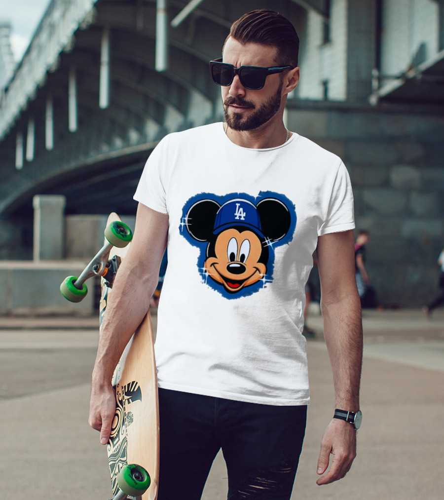 Mickey Mouse Wearing LA Dodgers Hat T-Shirt