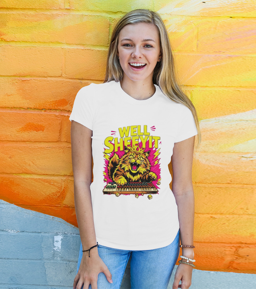 Well Sheeyit Crowned Cat Typing On Keyboard T-Shirt