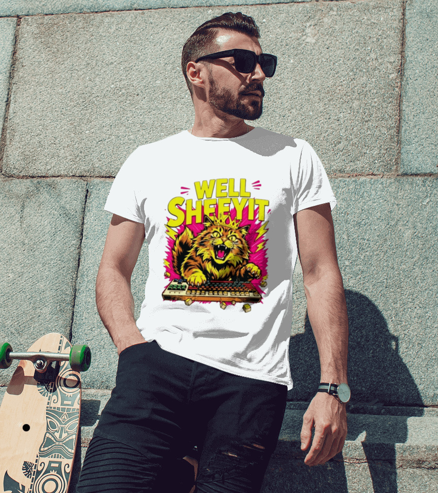 Well Sheeyit Crowned Cat Typing On Keyboard T-Shirt