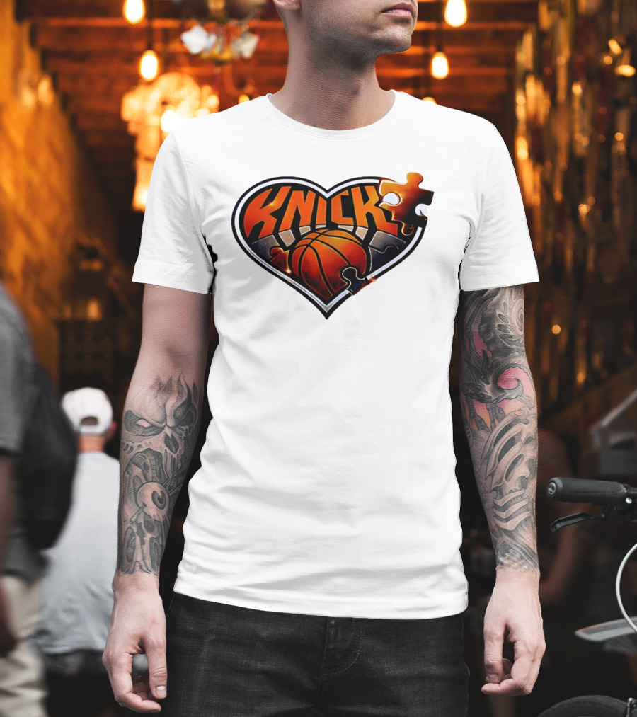 New York Knicks Puzzle Basketball Heart T-Shirt