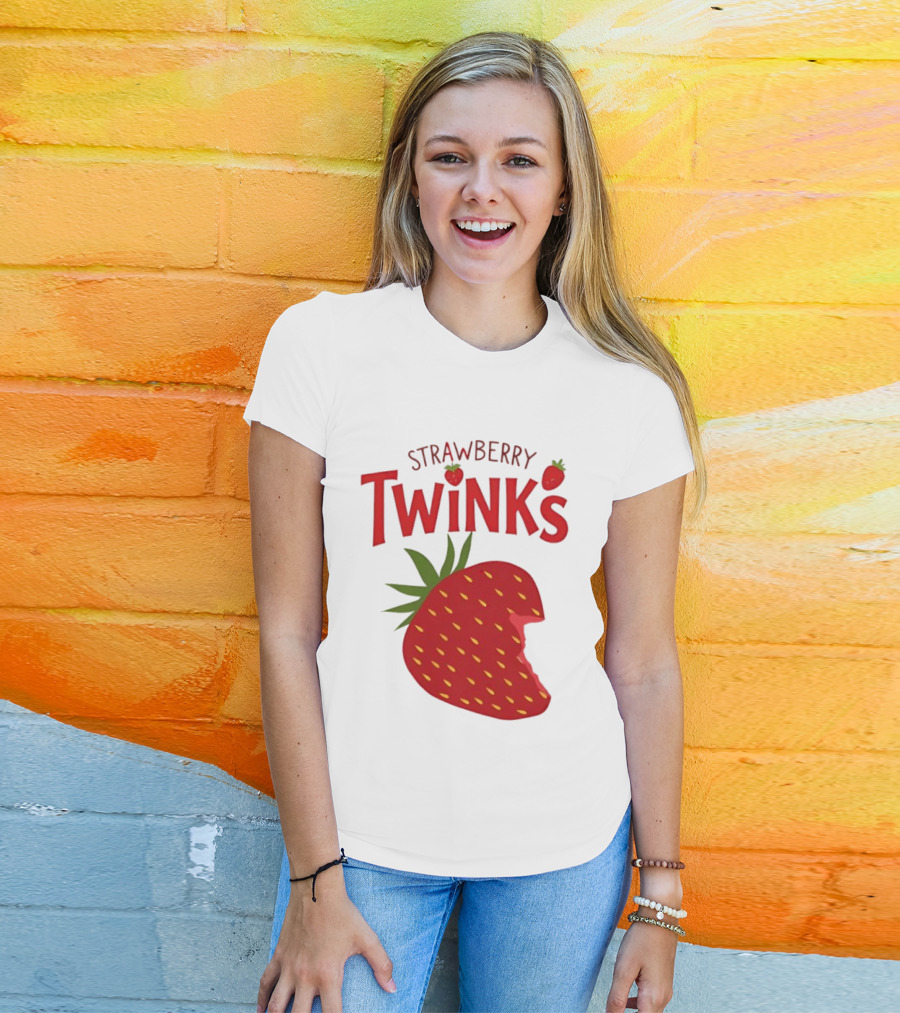 Strawberry Twinks Fruit Snack Pun Playful Bite T-Shirt