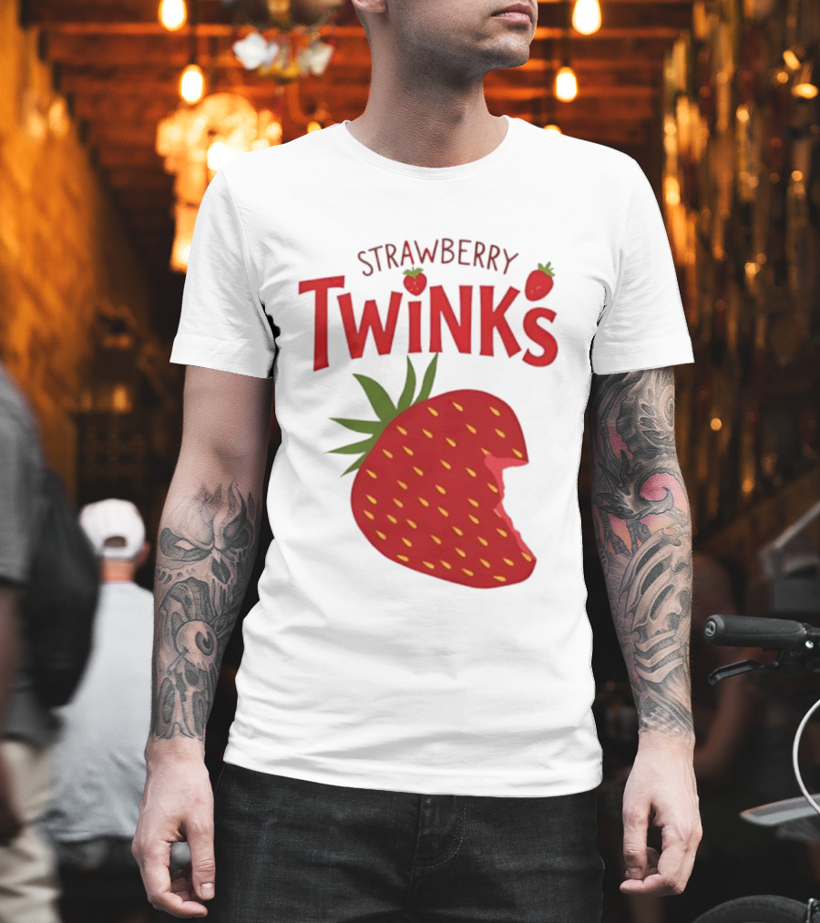 Strawberry Twinks Fruit Snack Pun Playful Bite T-Shirt