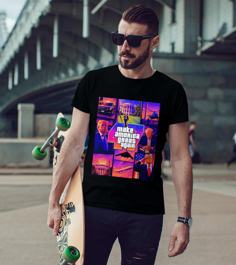 Make America Great Again GTA 47 Parody Trump White House Military Aircraft Montage T-Shirt