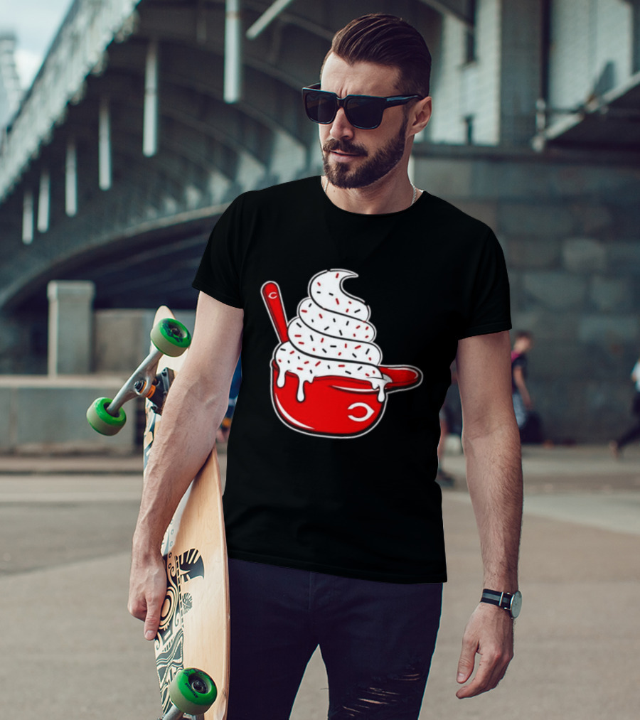 Cincinnati Reds Ice Cream Helmet With Sprinkles And Spoon T-Shirt