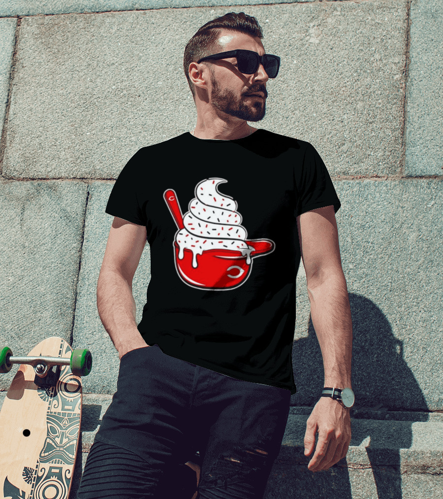 Cincinnati Reds Ice Cream Helmet With Sprinkles And Spoon T-Shirt