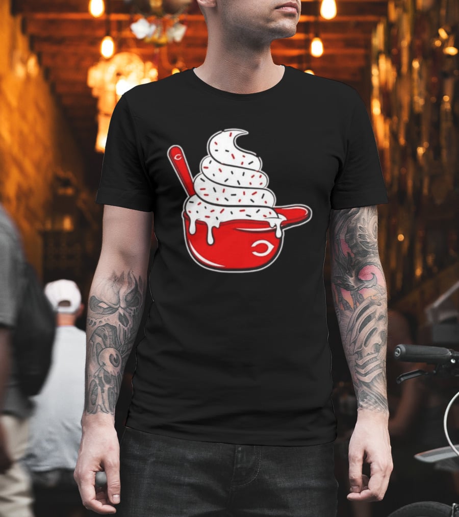Cincinnati Reds Ice Cream Helmet With Sprinkles And Spoon T-Shirt