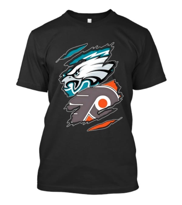 Philadelphia Eagles And Philadelphia Flyers Ripped Tear Sports Team T-Shirt
