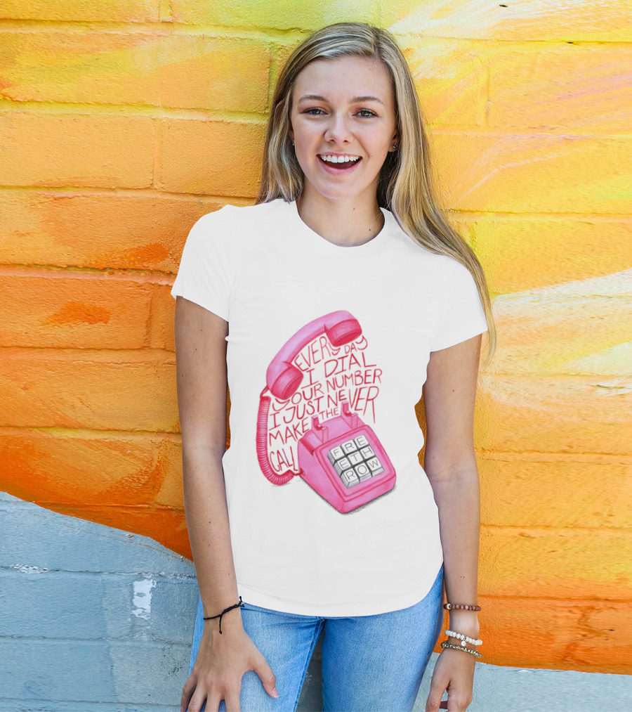 Every Day I Dial Your Number I Just Never Make The Call Retro Pink Telephone T-Shirt