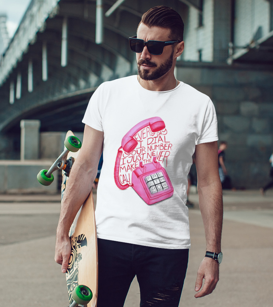 Every Day I Dial Your Number I Just Never Make The Call Retro Pink Telephone T-Shirt
