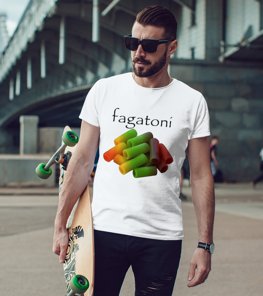 Fagatoni Rainbow Rigatoni Pasta Food Joke Pun LGBTQ+ Pride Humor T-Shirt