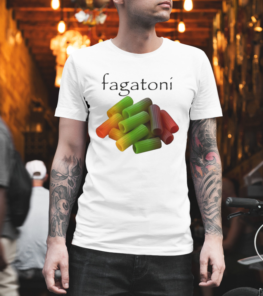 Fagatoni Rainbow Rigatoni Pasta Food Joke Pun LGBTQ+ Pride Humor T-Shirt