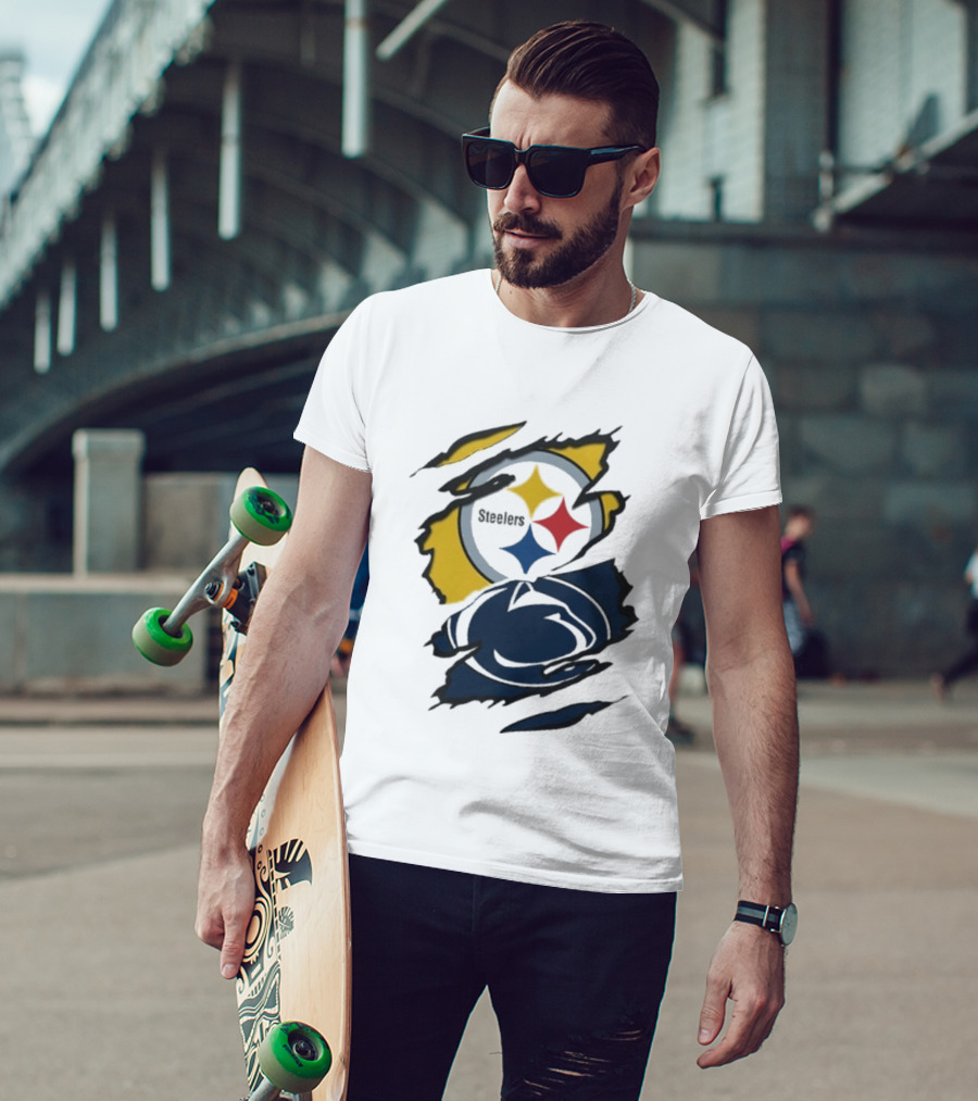 Pittsburgh Steelers Penn State Scratched Logo Fusion Beneath The Surface T-Shirt