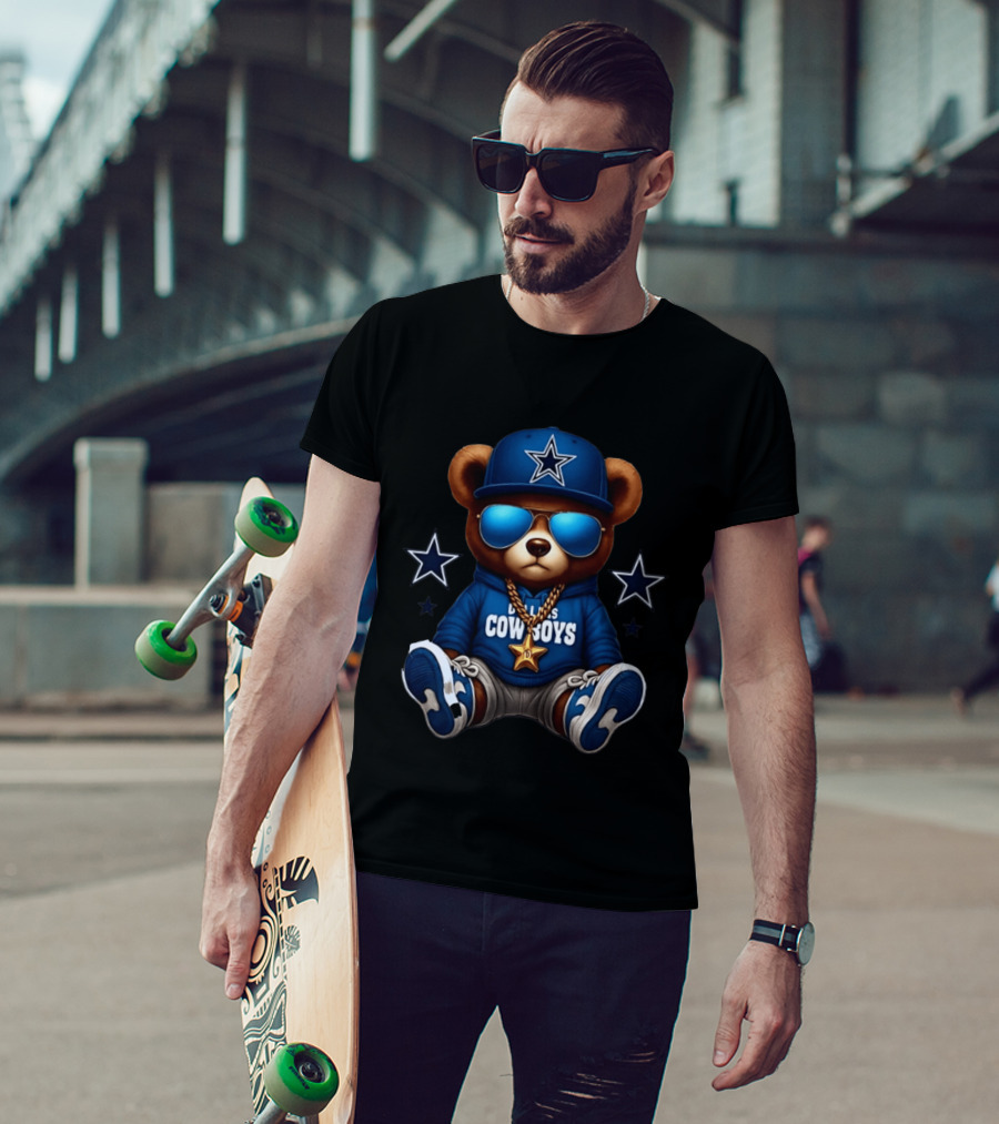 Dallas Cowboys Bear Branded Attire With Blue Cap And Star Chain T-Shirt