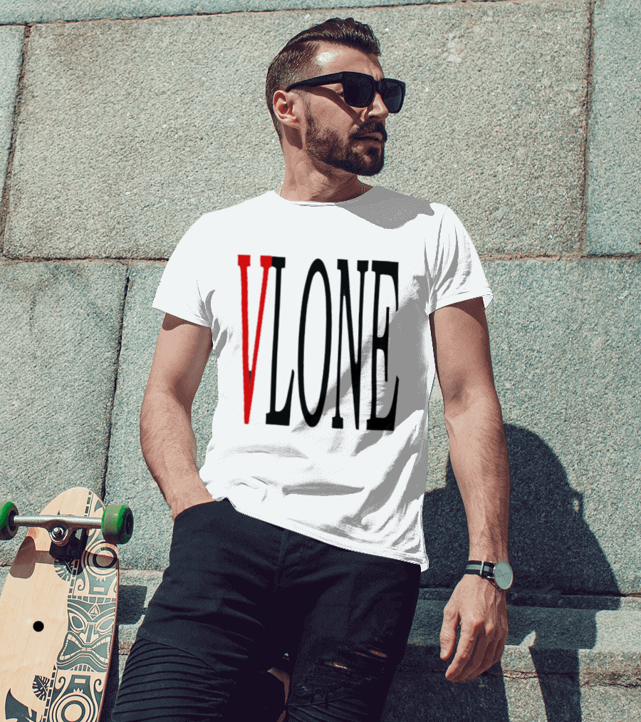 Vlone Logo Red V Black Font Streetwear Fashion T-Shirt