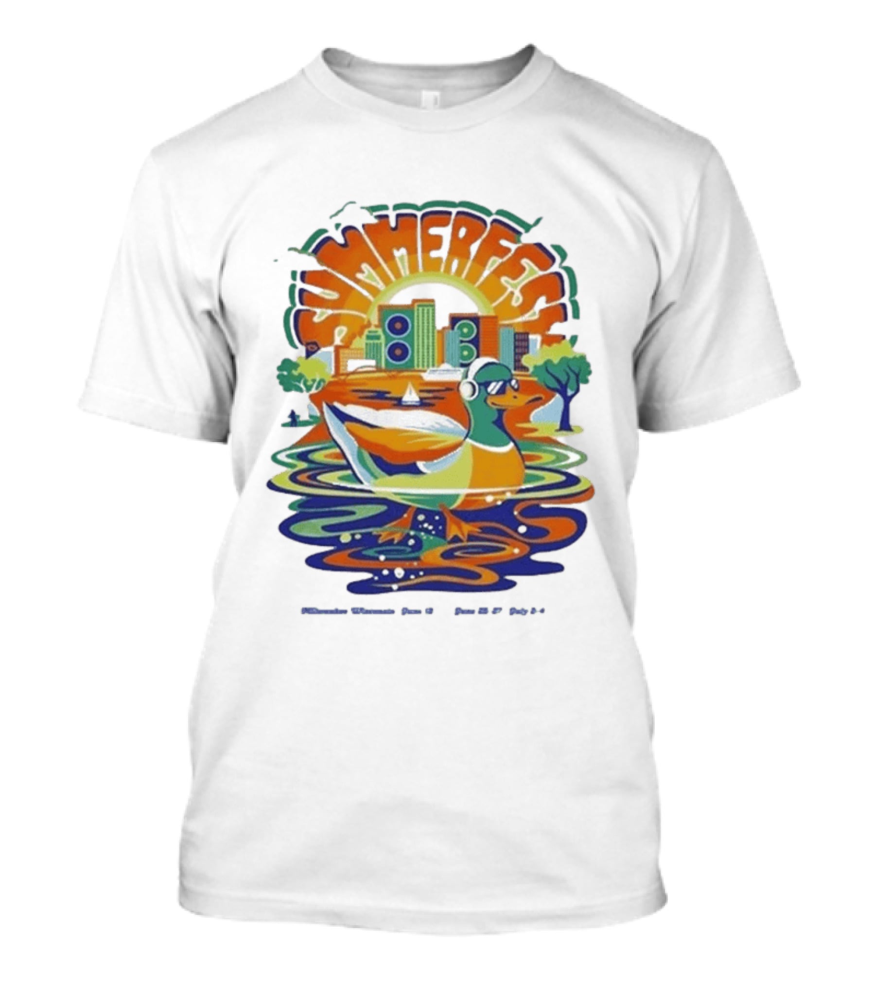 Summerfest Music Festival Milwaukee June 18 20 2026 Duck Art With Headphones Cityscape T-Shirt