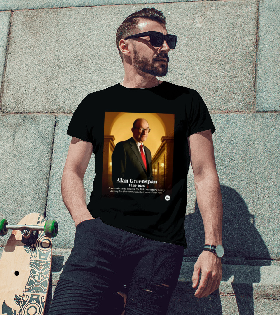 Alan Greenspan 1926 2026 Economist Steered U.S. Monetary Policy Five Terms Fed Chairman USA Today T-Shirt