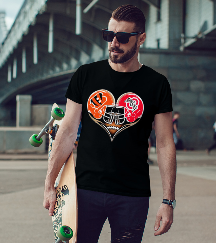 Bengals Ohio State Buckeyes Heart Helmet Football Love T-Shirt