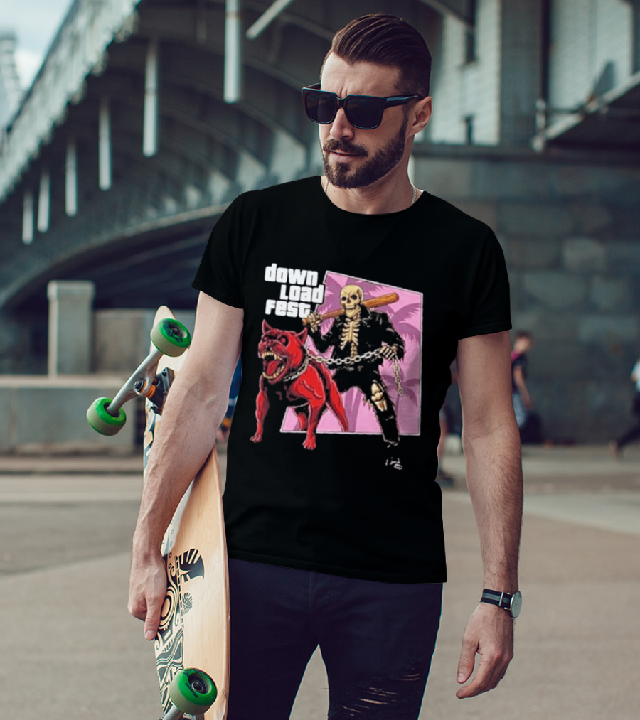 Download Fest Skeleton With Dog Baseball Bat June 2026 Grand Fest Auto GTA T-Shirt