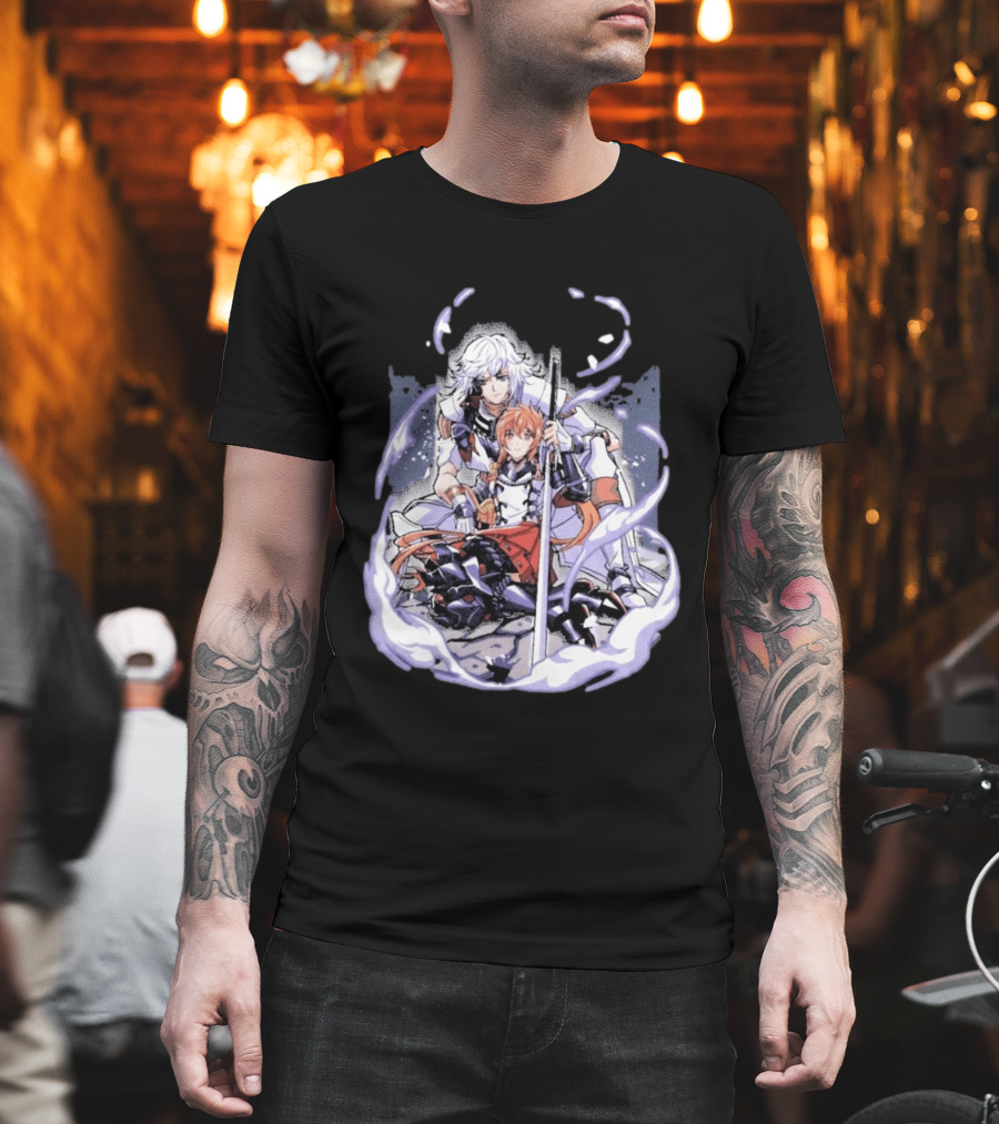 Tragic Couple Heart Anime Fantasy Duo With Sword And Armor T-Shirt