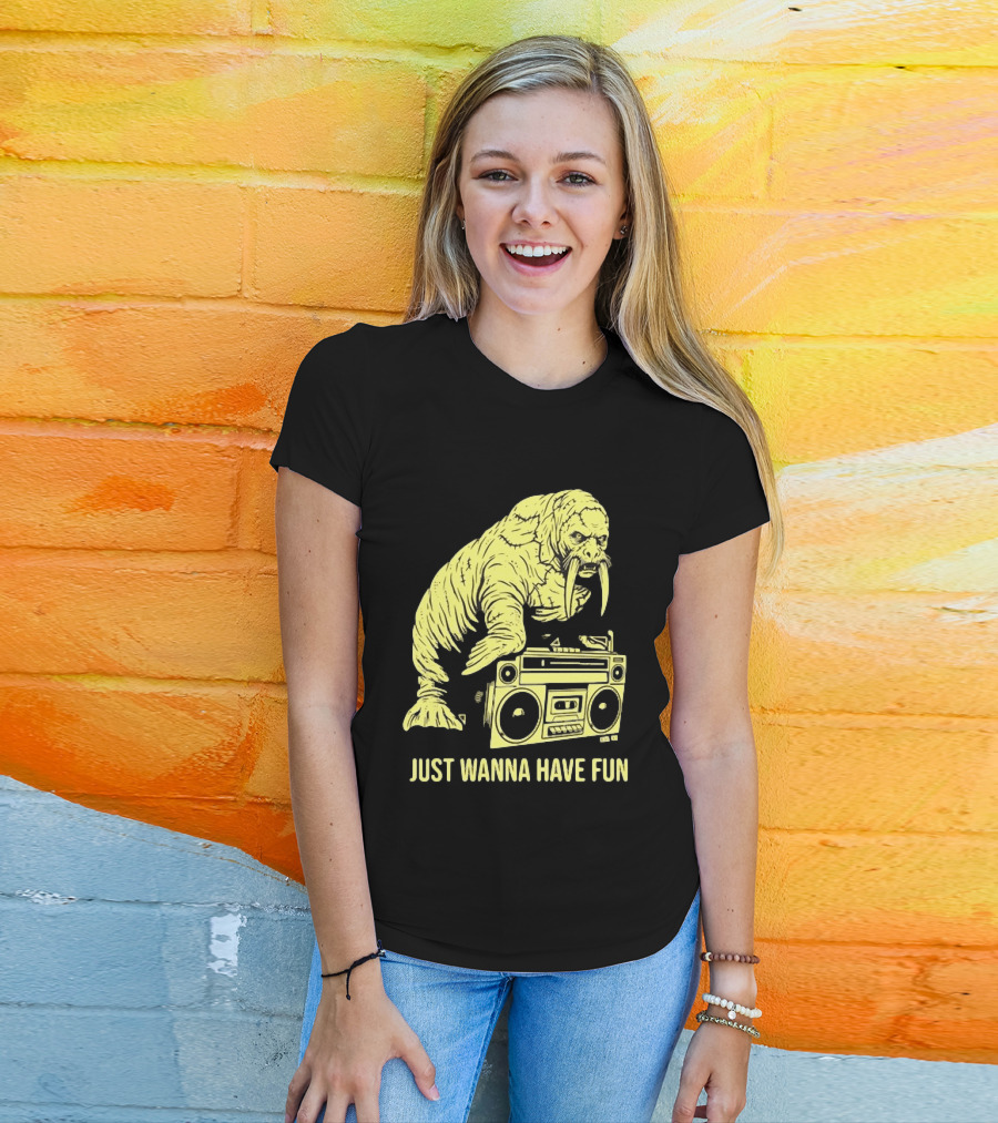 Walrus DJ Just Wanna Have Fun With Boombox T-Shirt