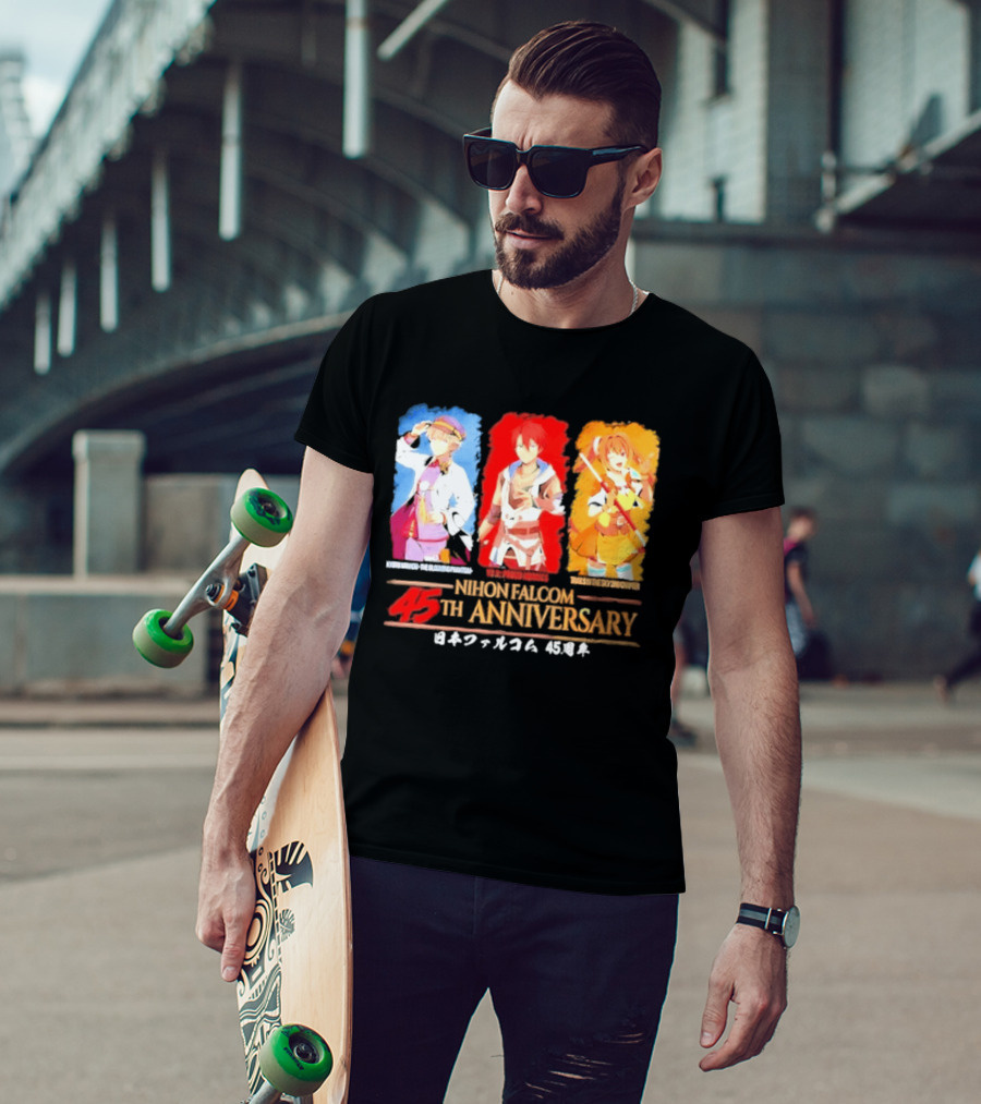 Nihon Falcom 45th Anniversary Characters Illustration In Japanese T-Shirt