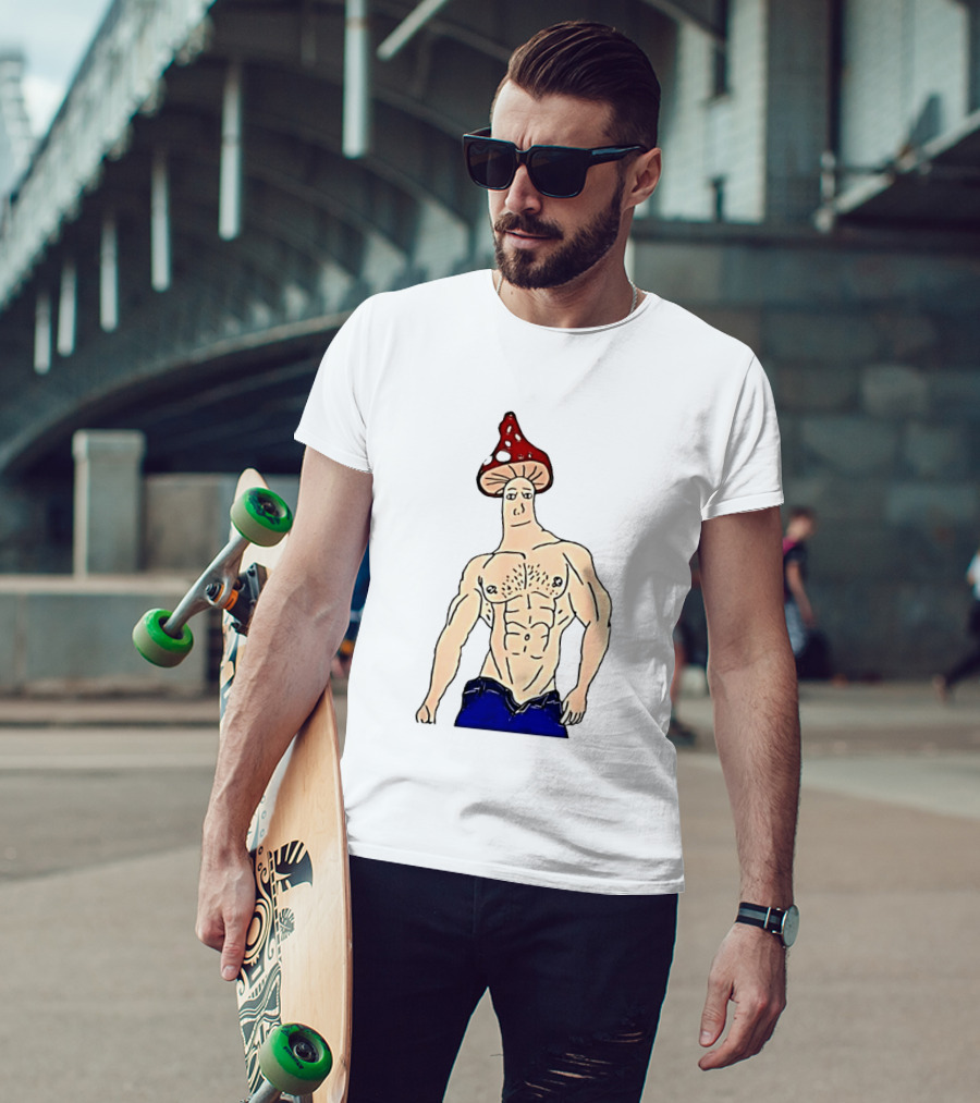 Wojak Shroomjak Buff Gym Meme Mushroom Head T-Shirt