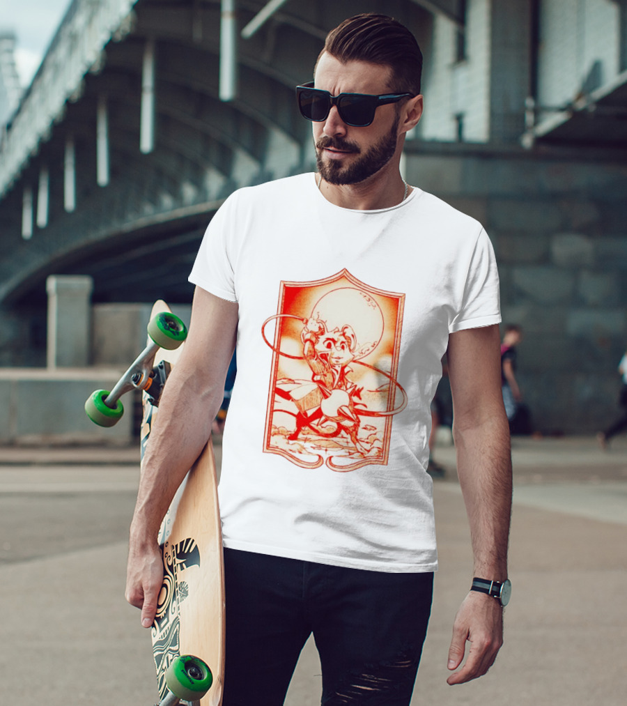 Biker Mice From Mars Throttle Wielding Flail Against Moonlit Backdrop T-Shirt