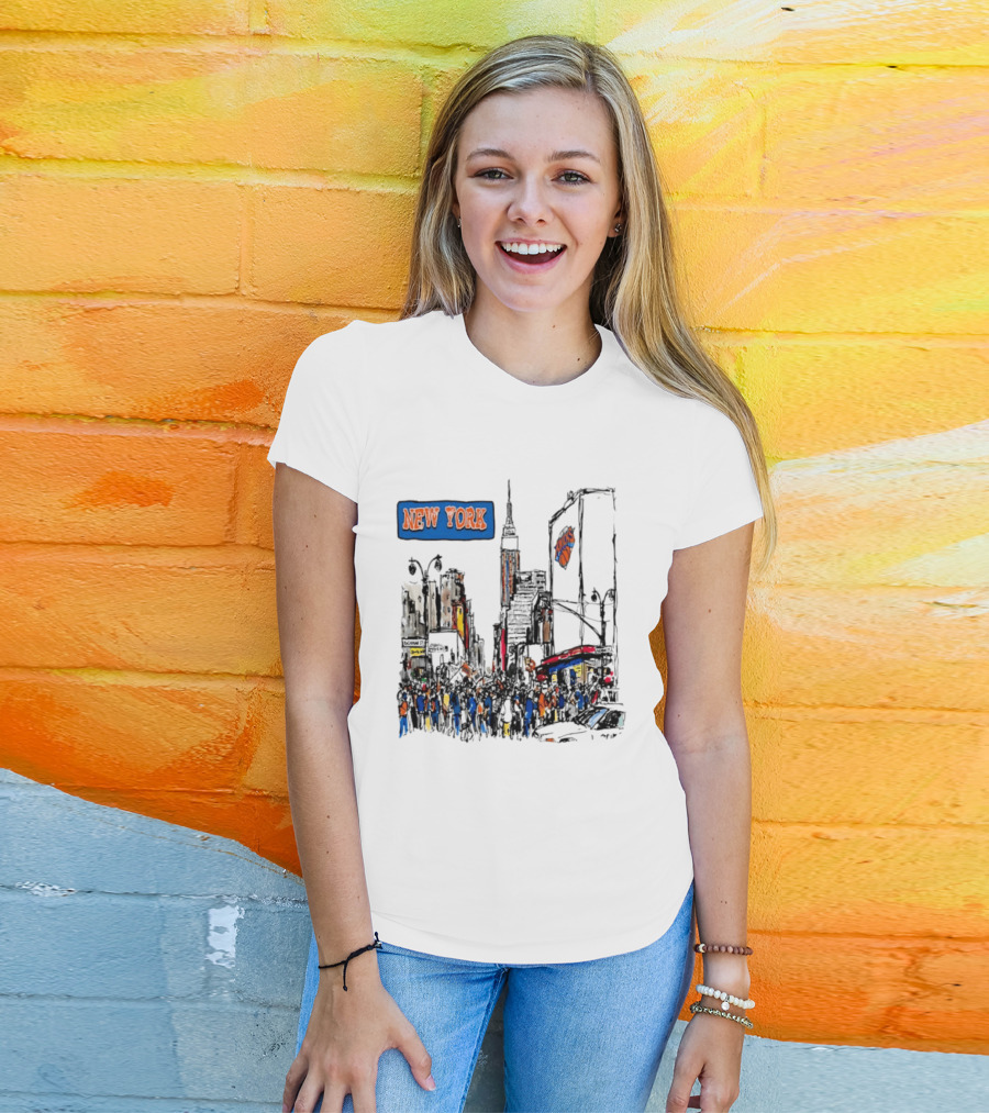 New York Knicks NBA City Skyline Street Scene Basketball Team T-Shirt