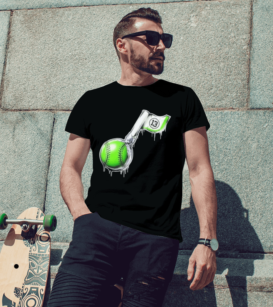 13 Baseball Lollipop Dripping Ice Cream Green Ball T-Shirt