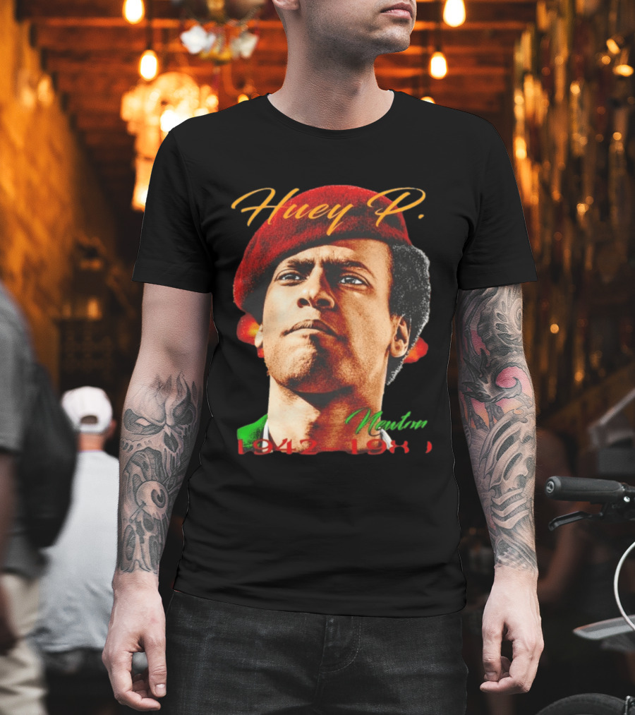 Huey P. Newton 1942 1989 Red Beret Green Jacket T-Shirt