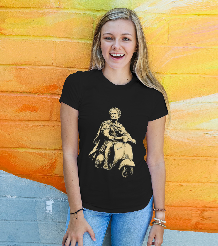 Julius Caesar Vespa Scooter Roman Warrior Motif T-Shirt