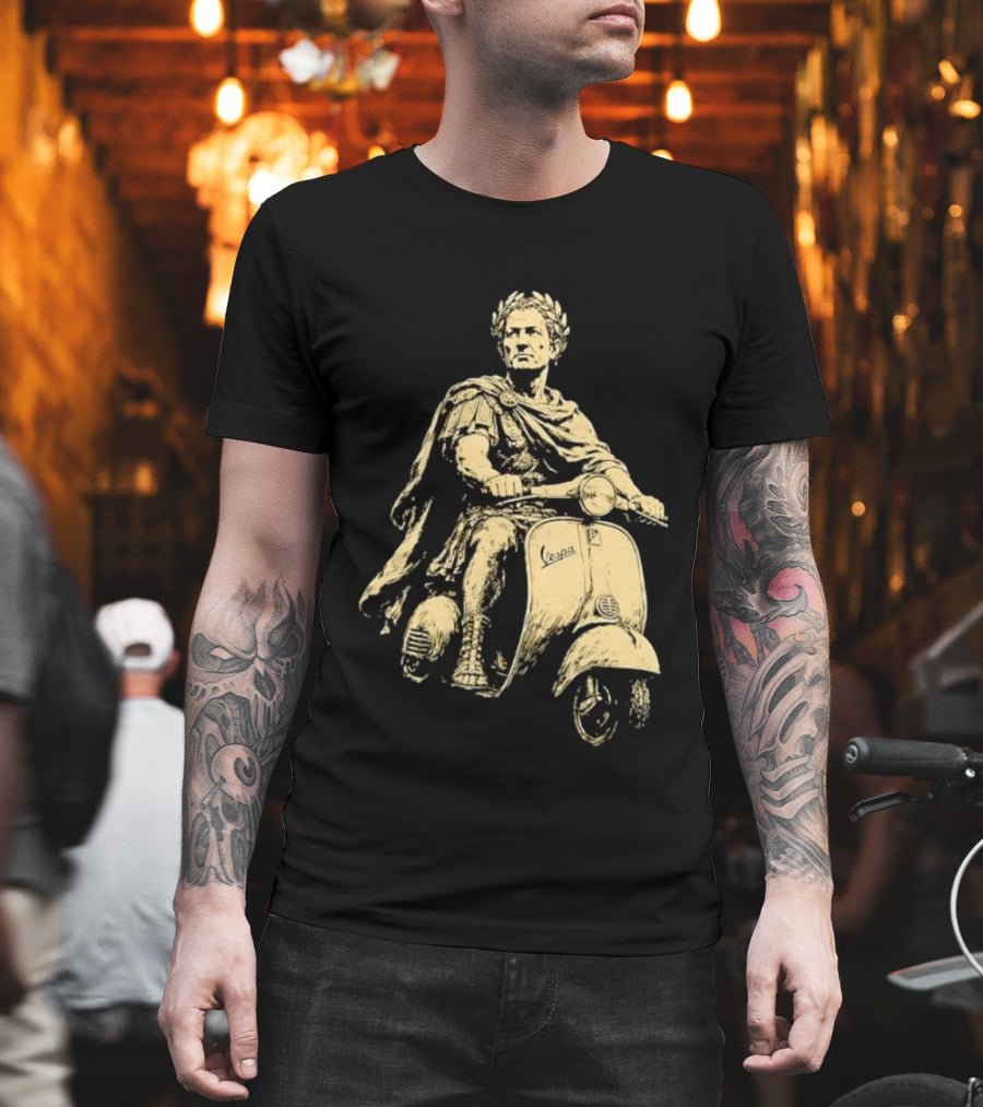 Julius Caesar Vespa Scooter Roman Warrior Motif T-Shirt