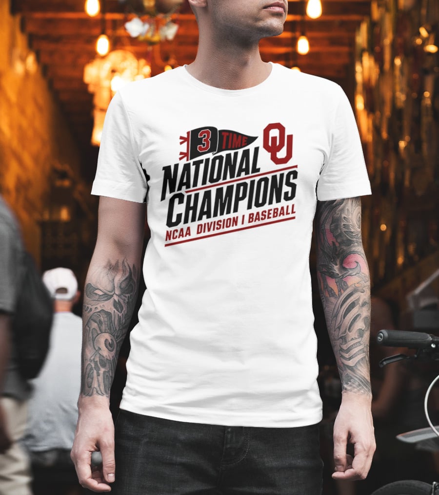 3 Time National Champions OU NCAA Division I Baseball T-Shirt