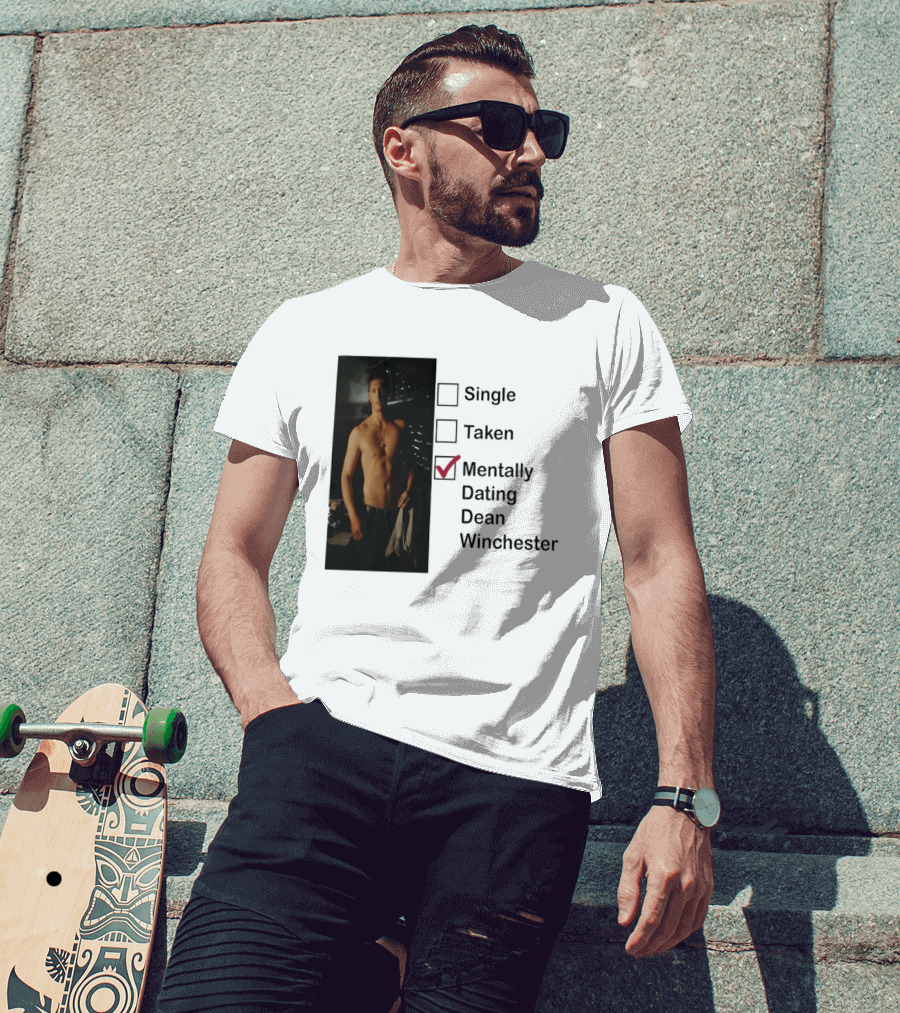 Jensen Ackles Less Mentally Dating Dean Winchester Single Taken Checked T-Shirt
