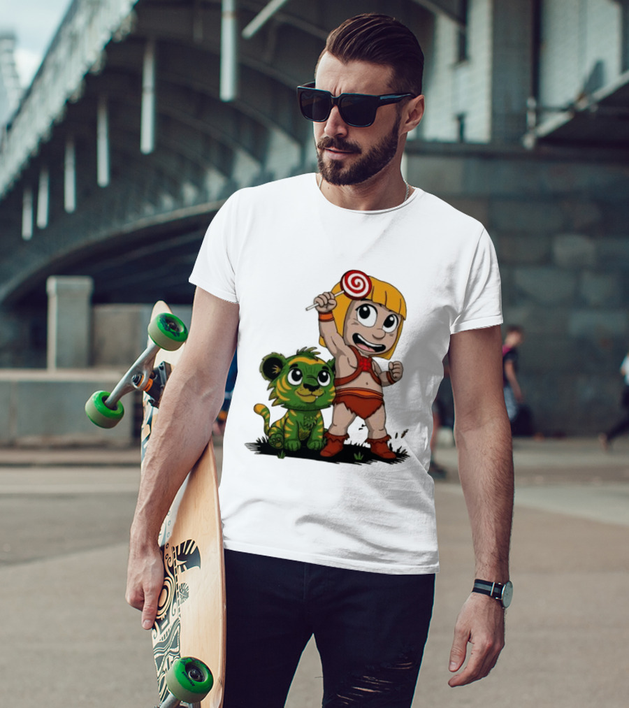 Master Of Kindergarten He Man Chibi With Tiger And Lollipop T-Shirt