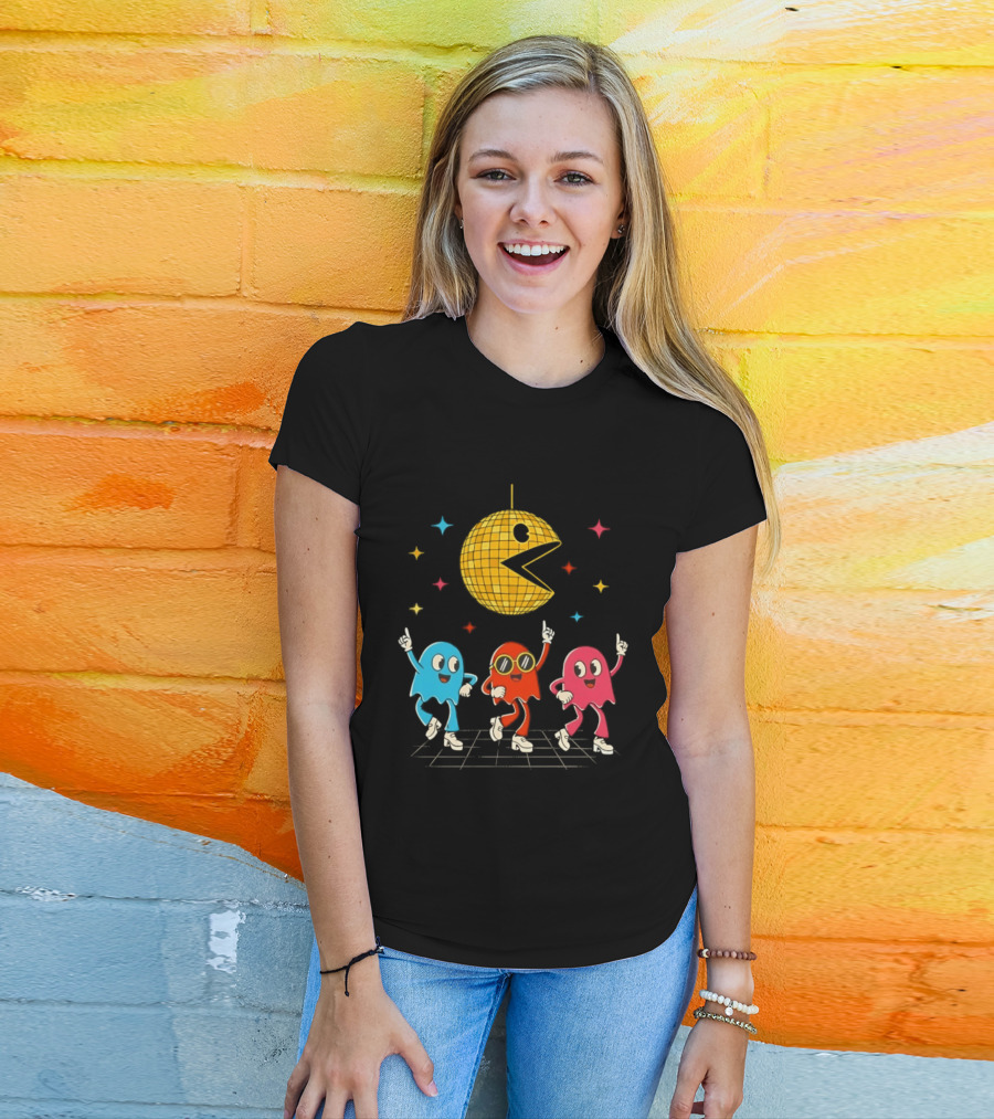 Pac Man Disco Ball And Ghosts Dance Arcade Party T-Shirt