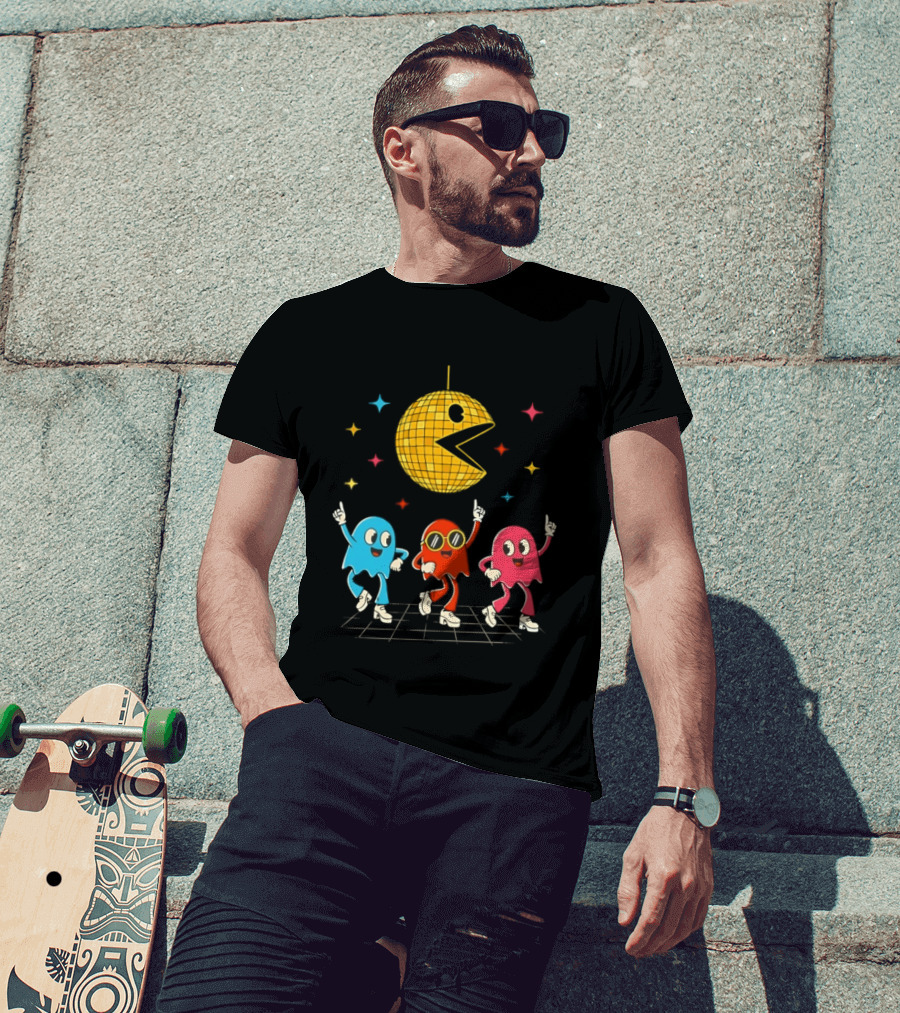 Pac Man Disco Ball And Ghosts Dance Arcade Party T-Shirt