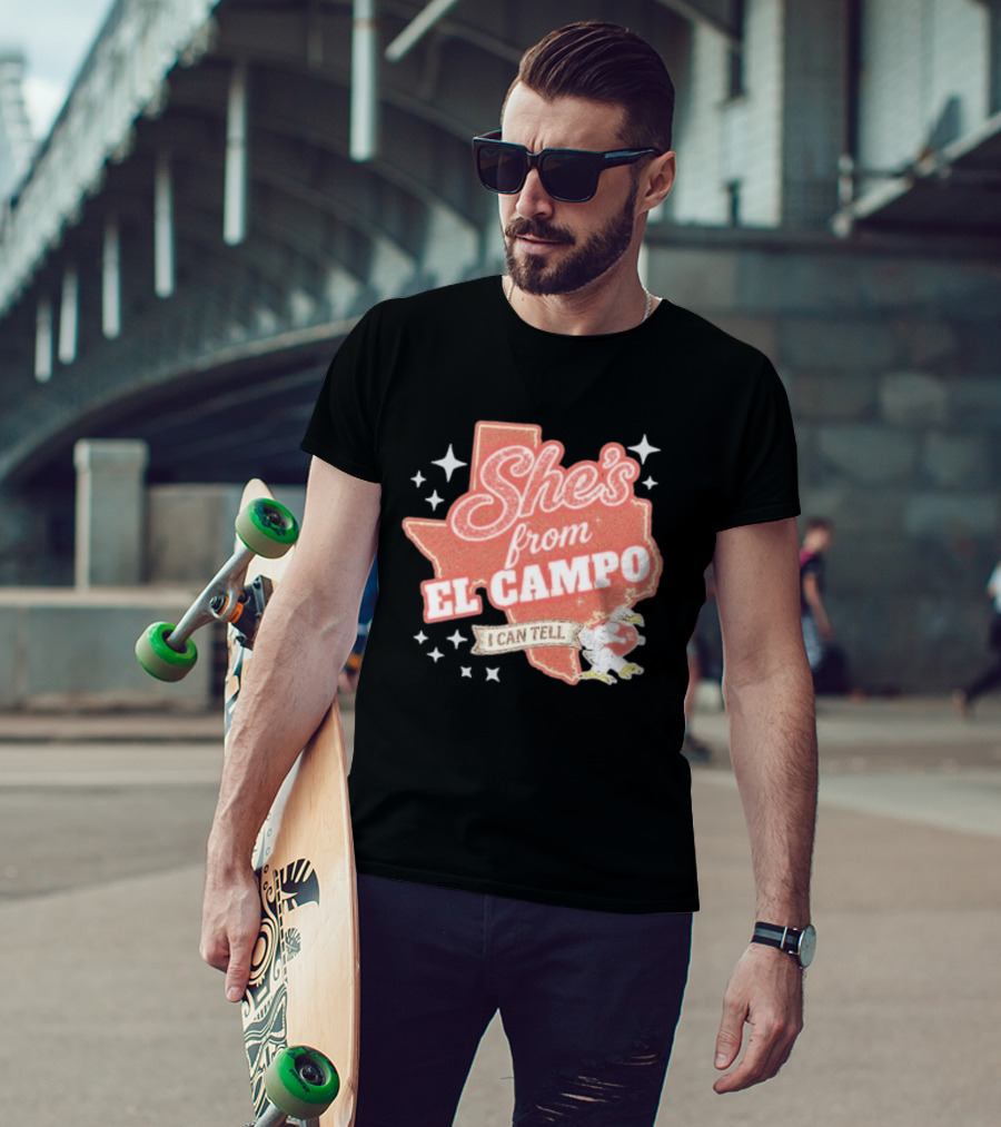 She's From El Campo I Can Tell Texas Outline Football T-Shirt
