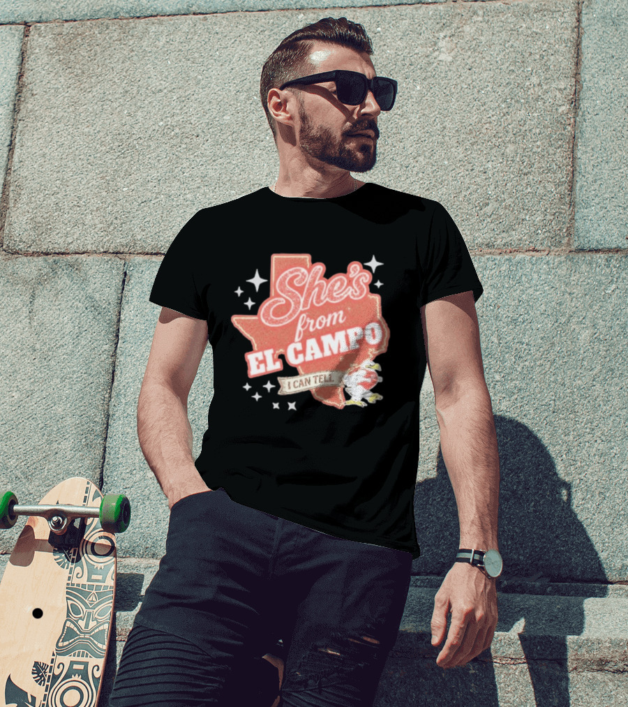 She's From El Campo I Can Tell Texas Outline Football T-Shirt