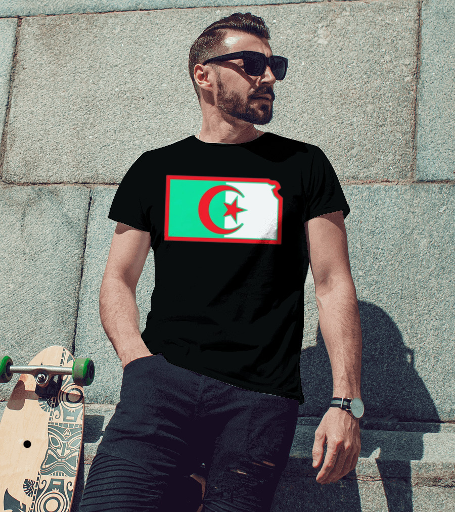 Lawrence Kansas Algeria Flag Map T-Shirt
